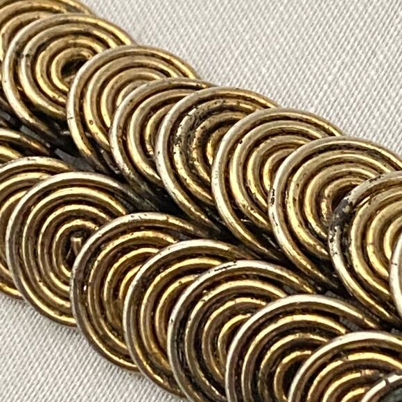 Brutalist Bracelet Bronze Geometric Entwined Wire Circles Fold Over Clasp - Picture 9 of 11